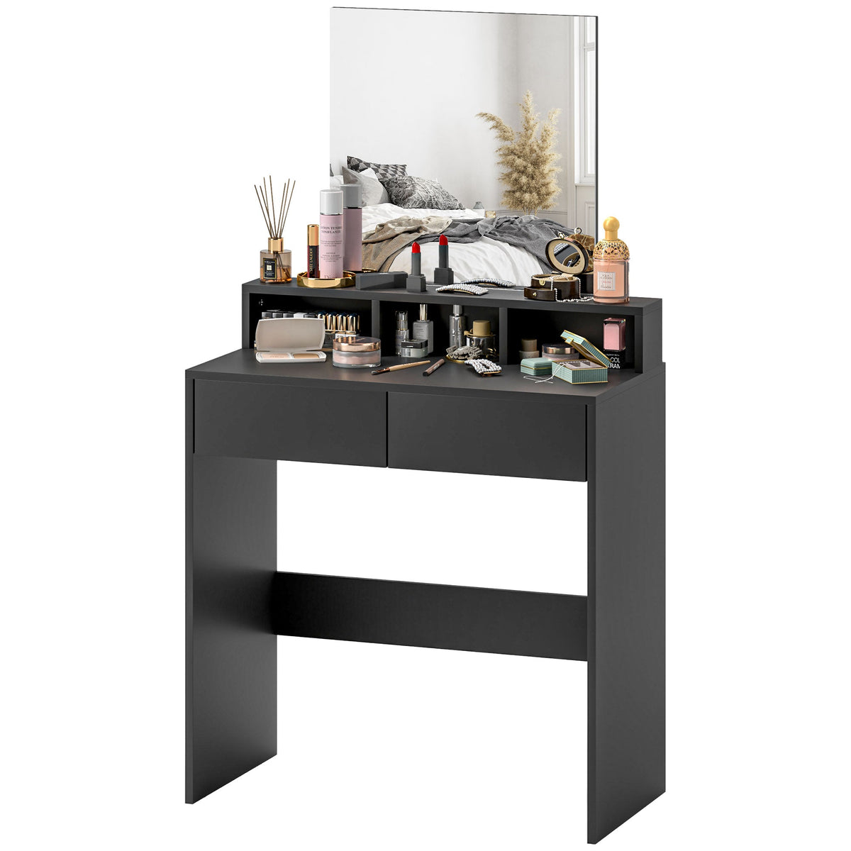 Makeup Vanity Desk with Mirror, for Bedroom, Modern Dressing Table with Drawers, Compartments, Black
