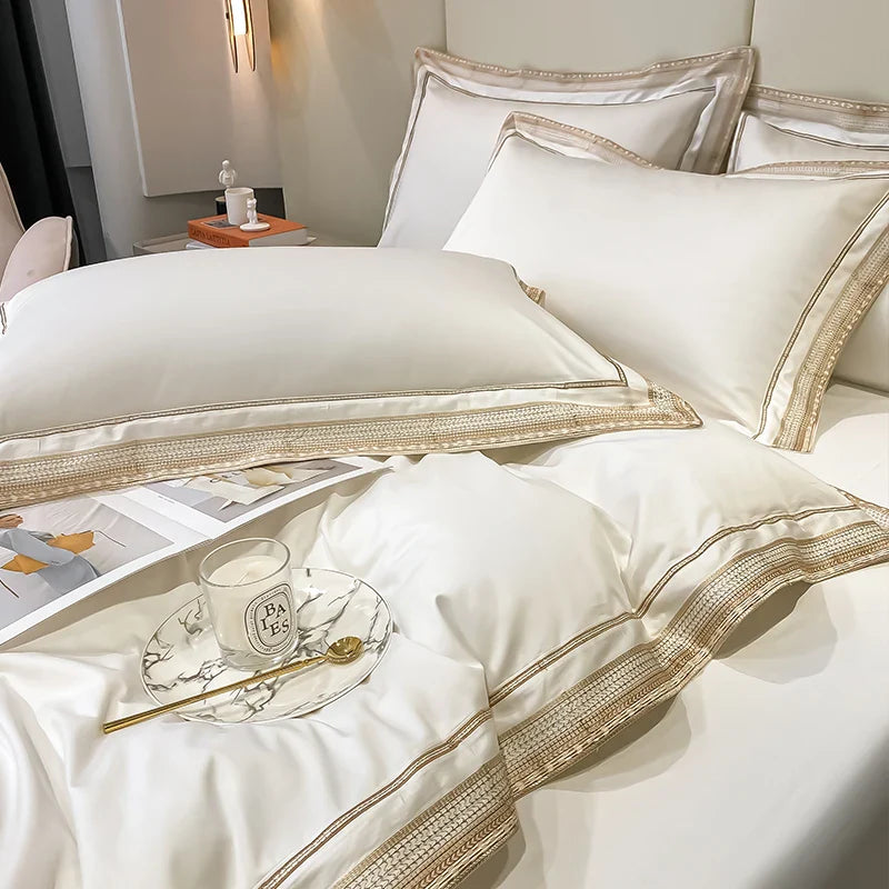 Royal Retreat Gold Edging Embroidered 1000 TC Duvet Set - White