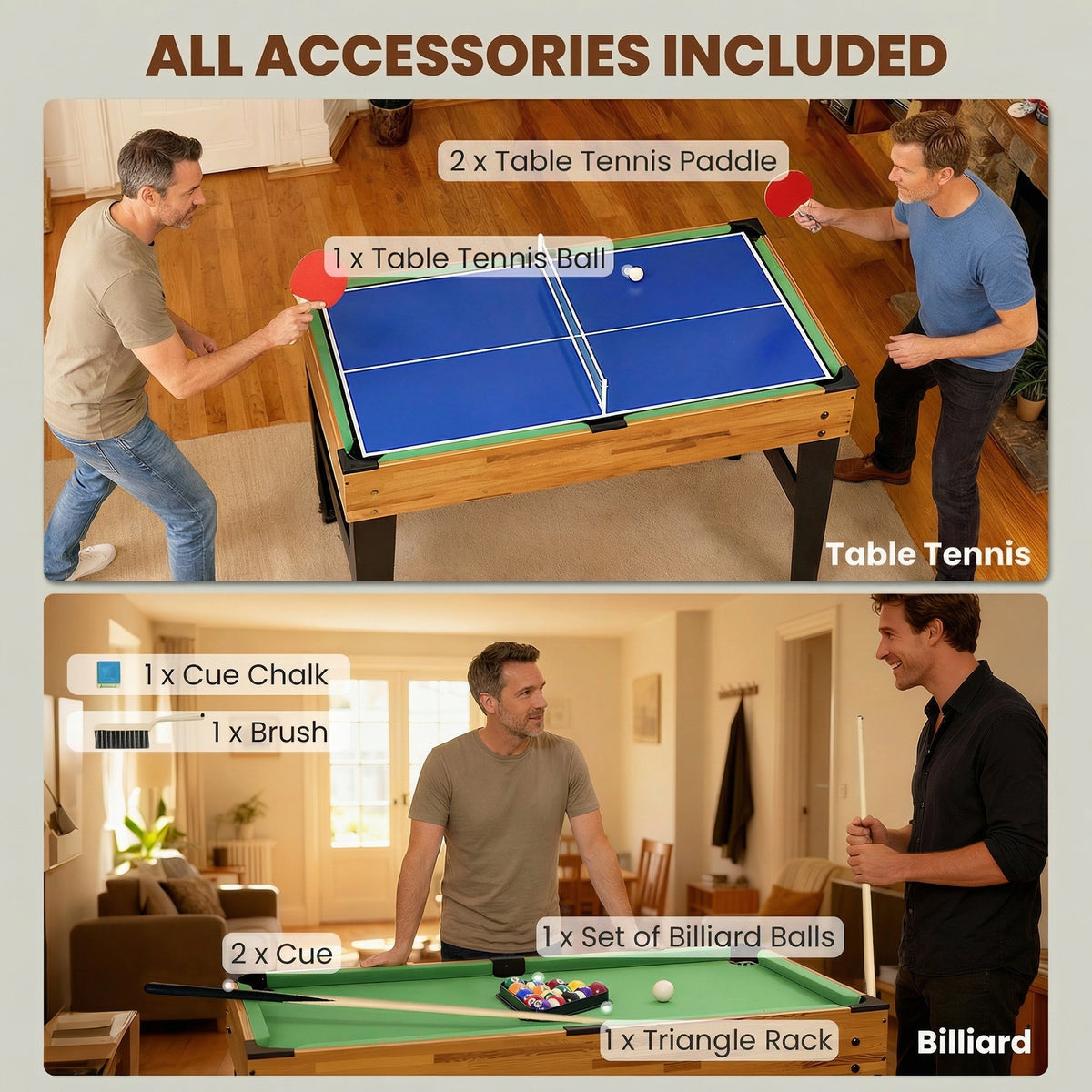 48 in 13-in-1 Combo Multi Game Table with Foosball, Pool, Hockey and More for Adults, Light Walnut
