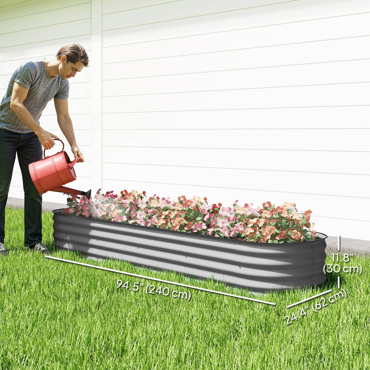 4.9 x 2 x 1ft Galvanized Raised Garden Bed Kit, Metal Planter Box with Safety Edging, Black