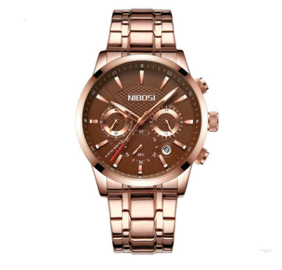 Stylish Men's Black Gold Steel Sports Watch with 3 Eyes