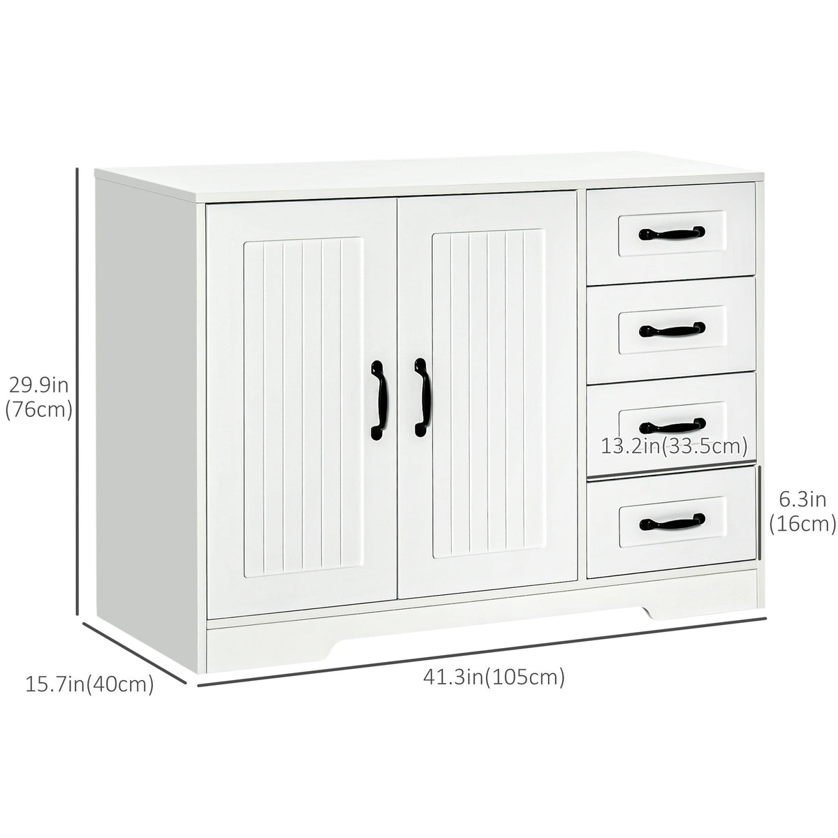 Modern Sideboard Buffet Cabinet with Drawers and Beadboard Door Cupboard Kitchen Storage Cabinet White