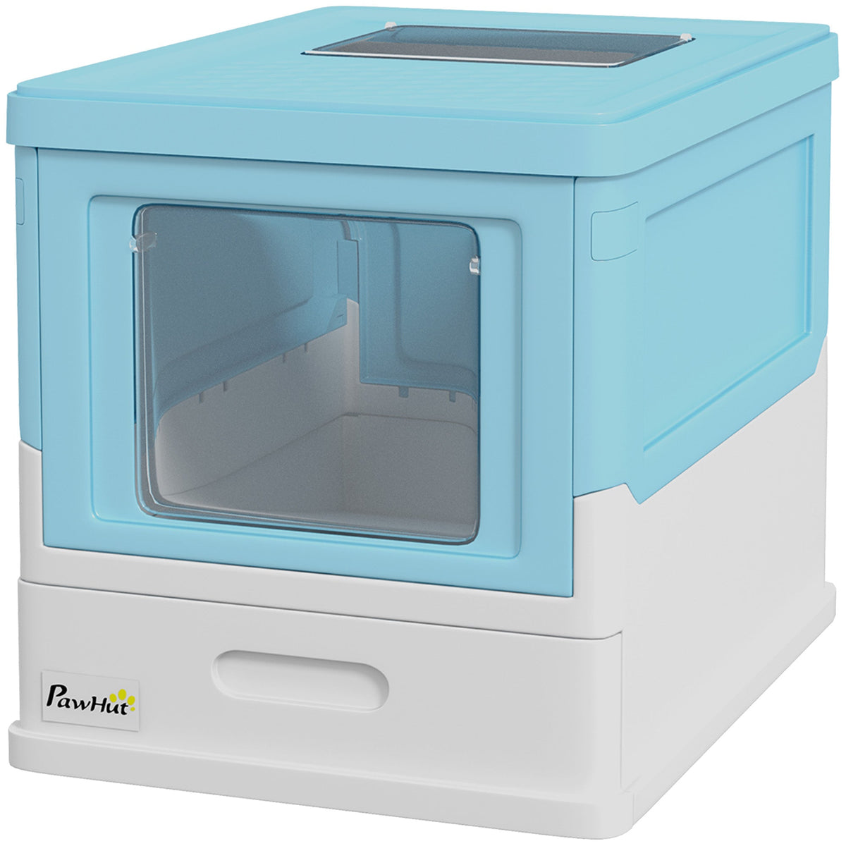 Top Entry Enclosed Kitty Litter Box with Scoop, Tray, Front Entry, Large Space, Foldable, Portable, Grey