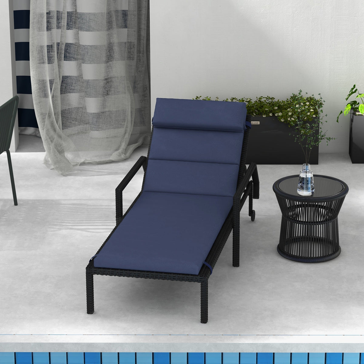 Patio Chaise Lounge Chair Cushion Replacement Sun Lounger Pads with Headrest and Ties, Beige