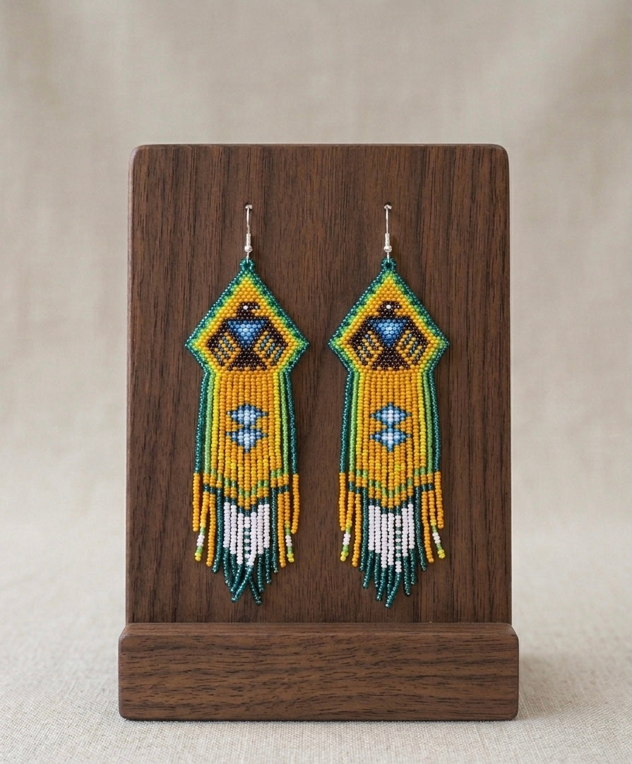 Beaded thunder eagle earrings ( Green )