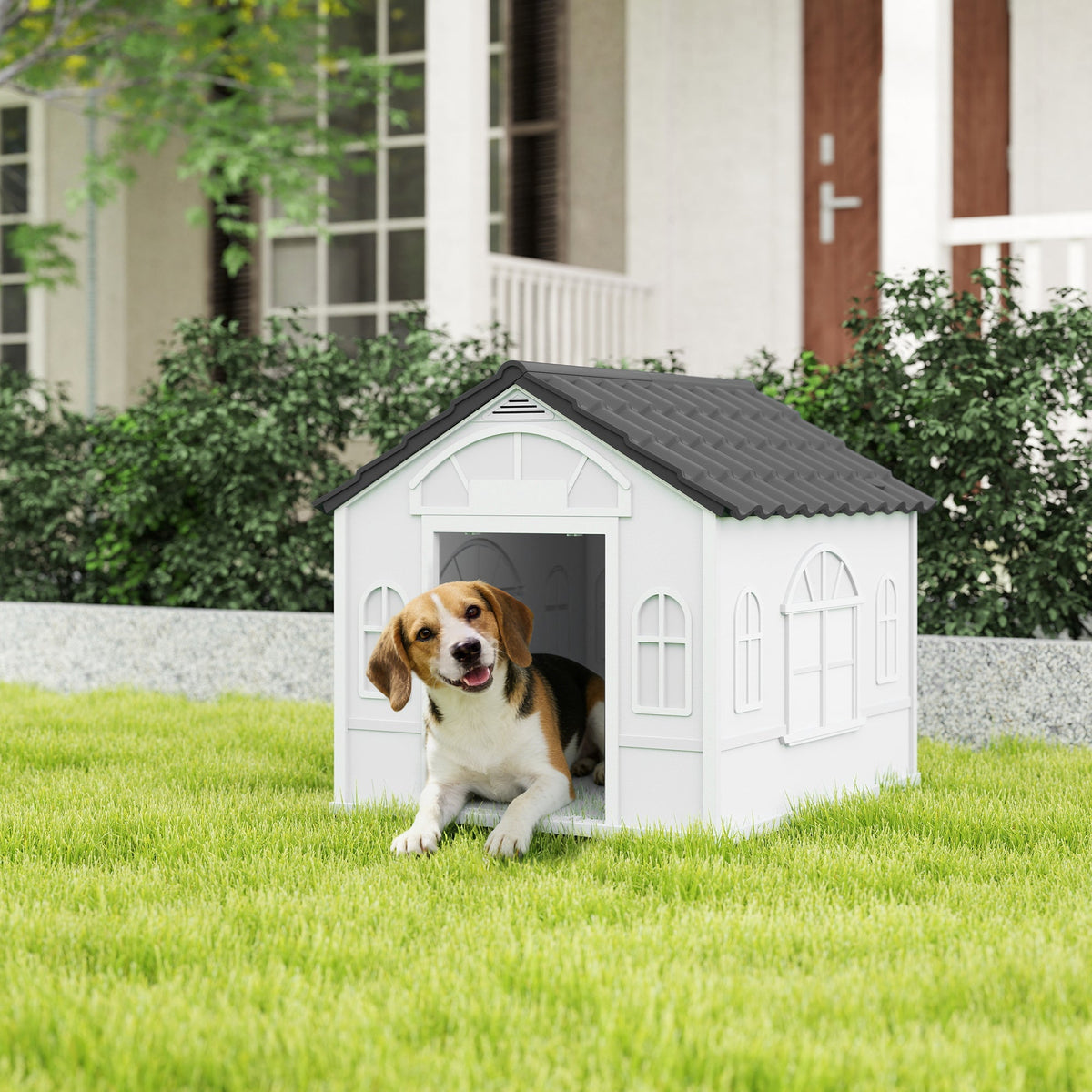 26" Plastic Dog House Outdoor with Air Vents, for Small Medium Dogs, Blue