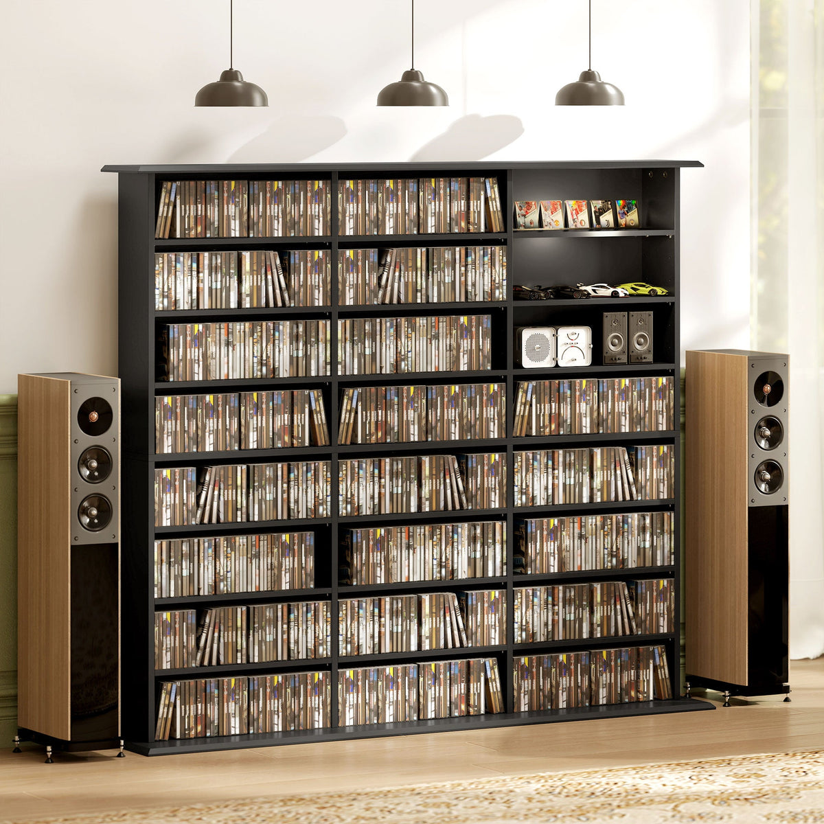 Media Storage Cabinet, 8-Tier DVD Shelf with 18 Adjustable Shelves, Holds 1032 CDs, 594 DVDs or Blu-rays, Black