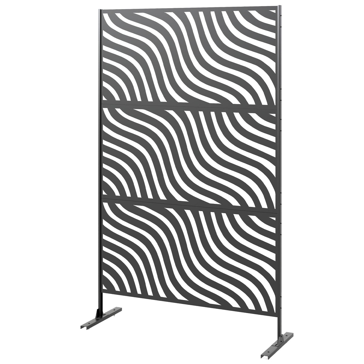 Metal Outdoor Privacy Screen, Freestanding Outdoor Divider with Stand, 78" x 48", Black