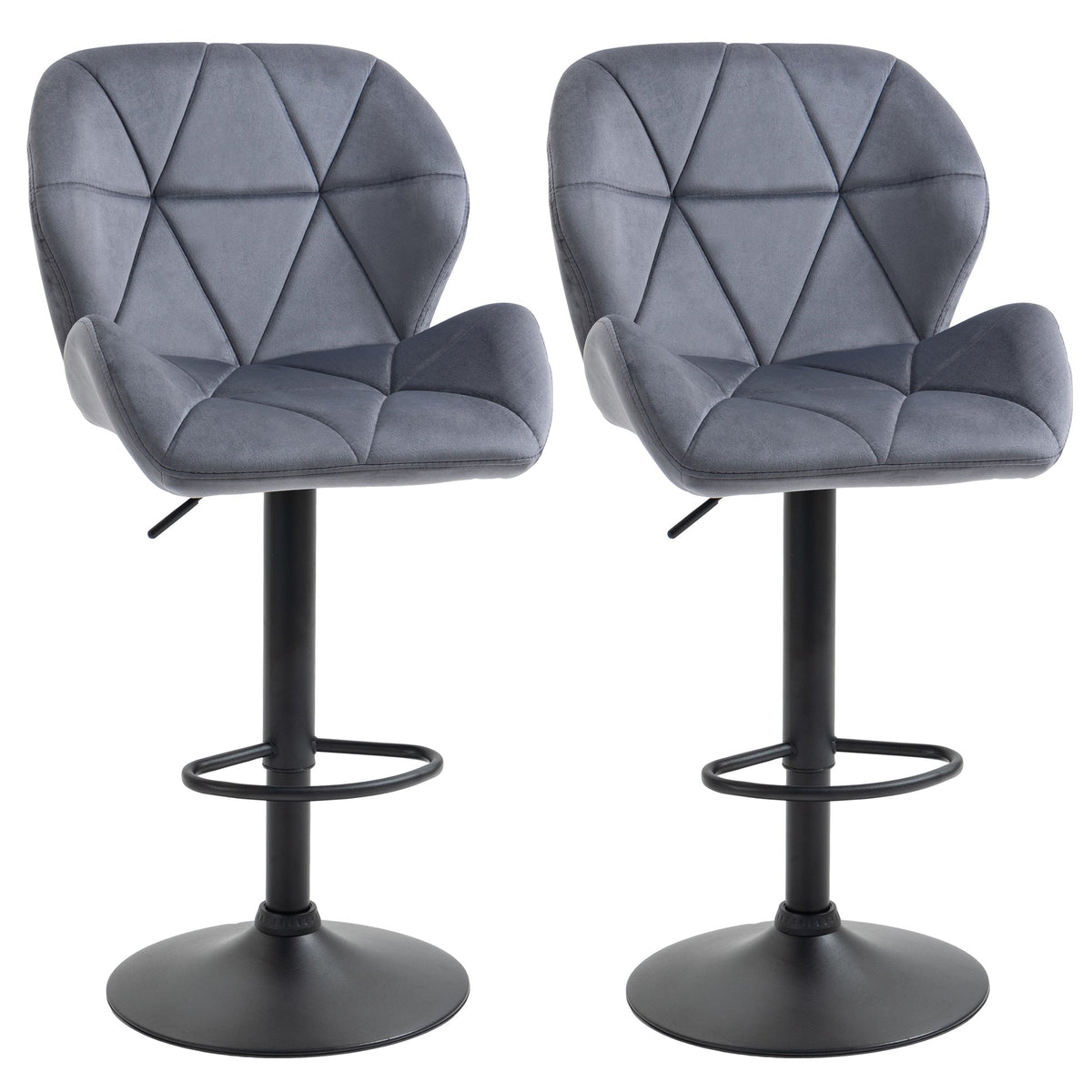 Bar Stool Set of 2 Fabric Adjustable Height Armless Upholstered Counter Chairs with Swivel Seat, Black