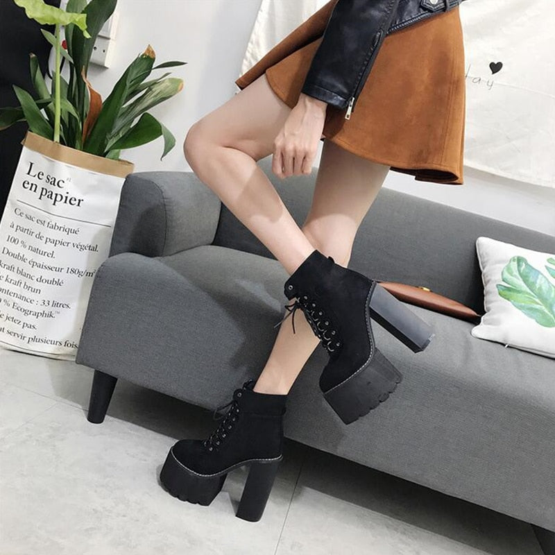 Block Heel Platform Boots