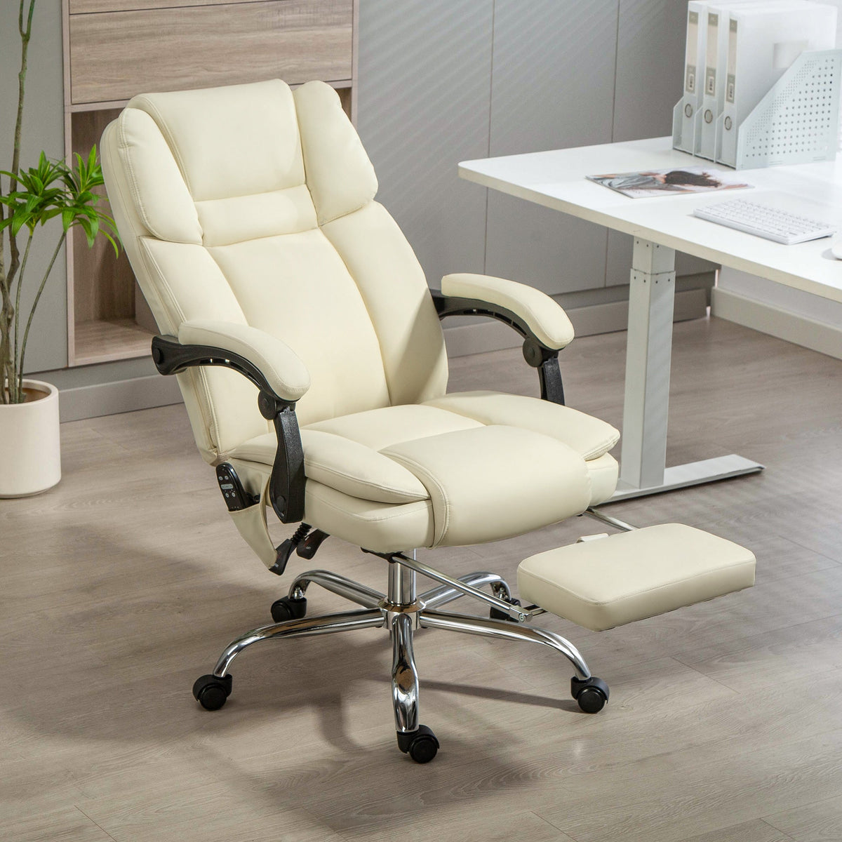 Massage Office Chair, Reclining Executive Office Chair with 6-Point Vibration, Footrest and High Back, Black