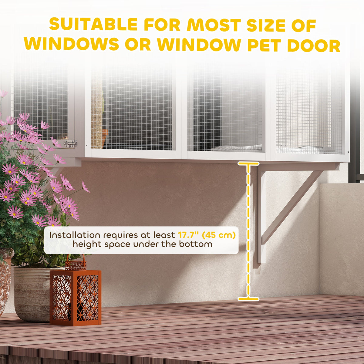 Wooden Catio Outdoor, Cat Window Box Enclosure for 2-3 Large Cats with 2 Jumping Platforms & Scratching Post, Grey