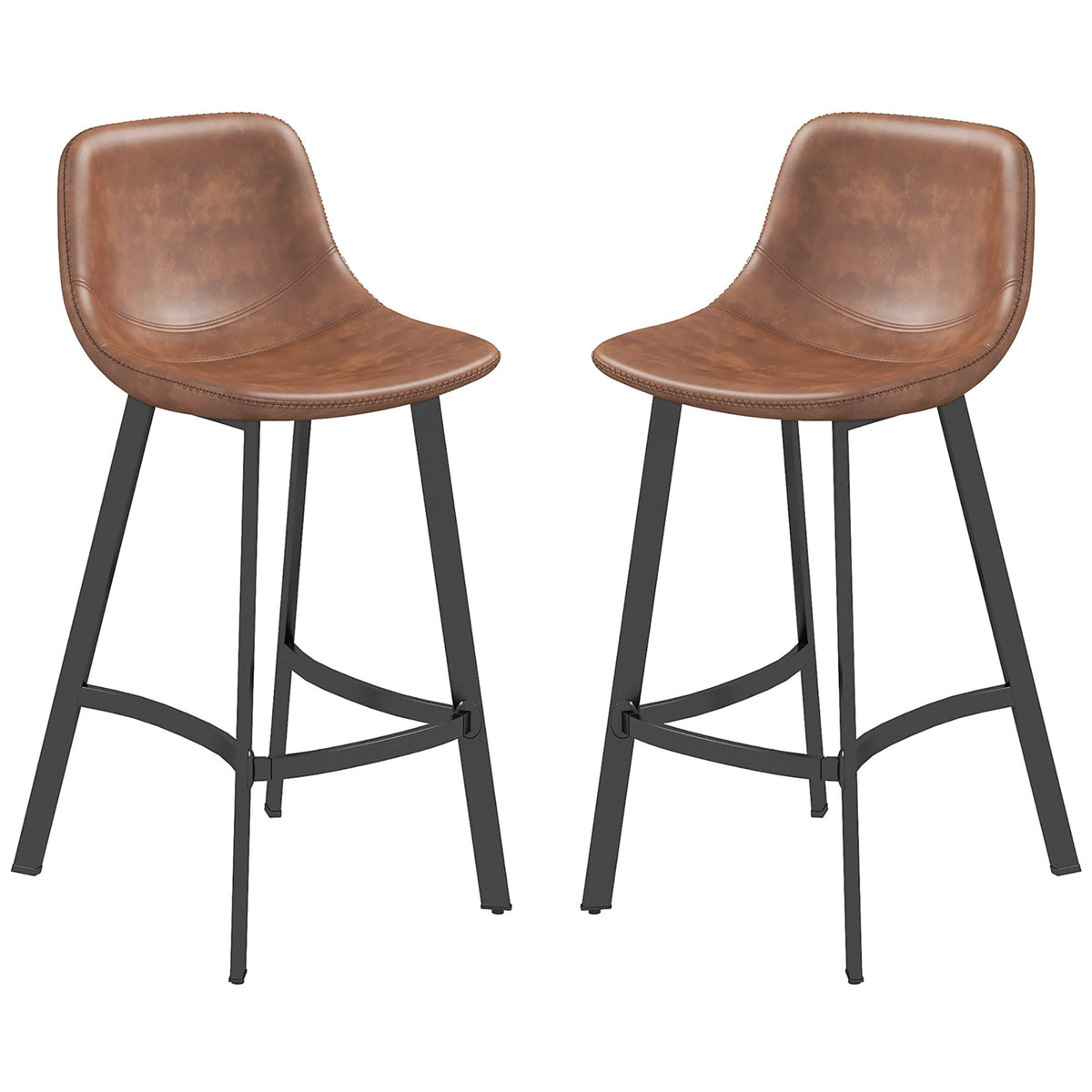 Counter Height Stools Set of 2, Upholstered Kitchen Stool with Back and Steel Legs