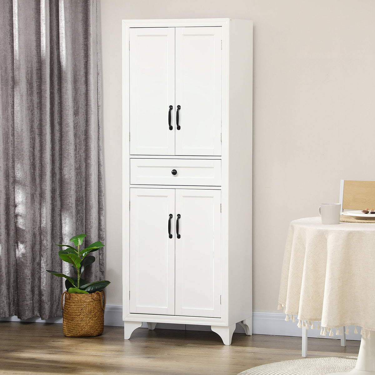 Freestanding Storage Cabinet, Kitchen Pantry Cabinet with 2 Shelves, 4 Doors for Dining Room, Black