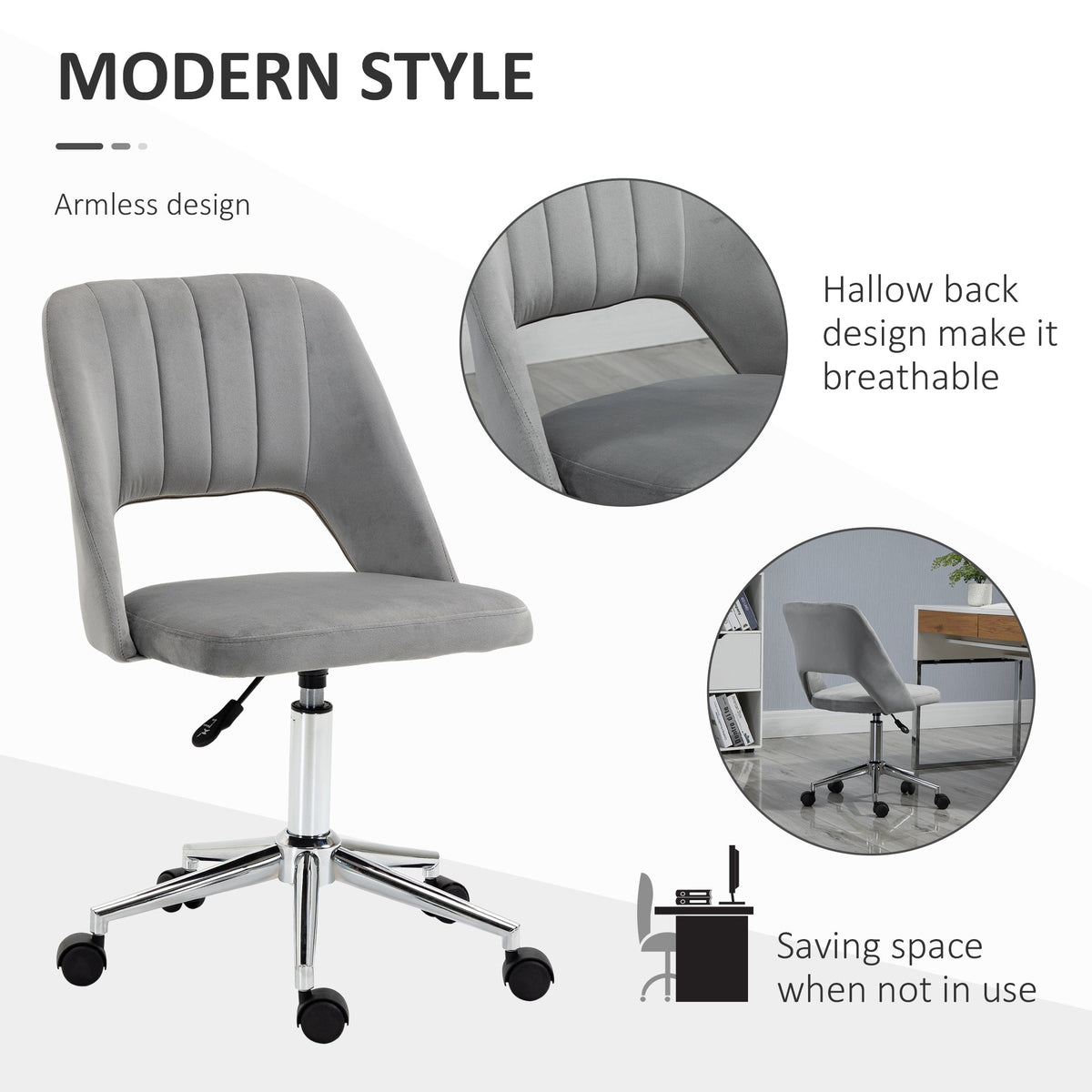 Mid Back Office Chair Velvet Fabric Swivel Scallop Shape Computer Desk Chair, Green