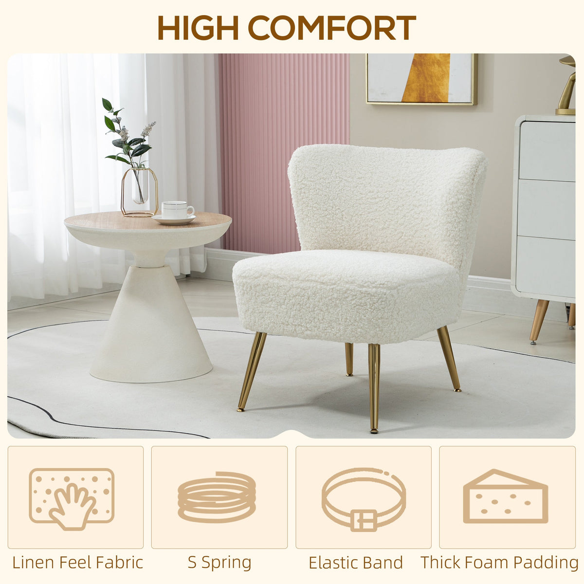 Lounge Chair for Bedroom Living Room Chair with Soft Upholstery and Gold Legs Pink