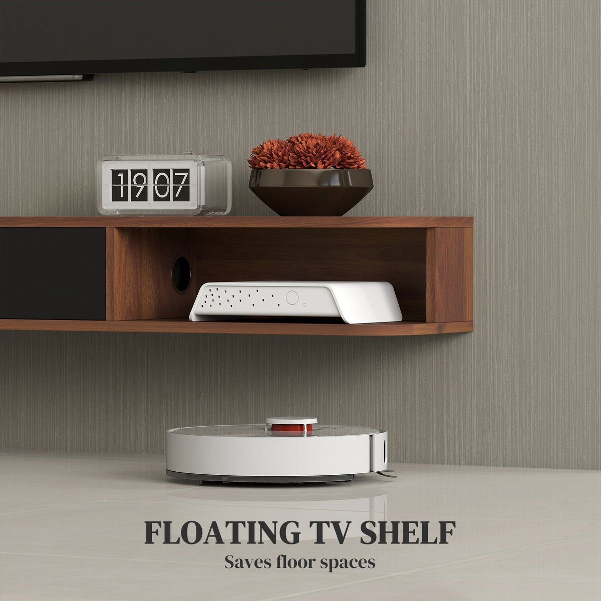 47" Floating TV Stand for TVs up to 50 Inch, Wall Mounted Media Console with Flip Drawer and 2 Open Shelves, Walnut