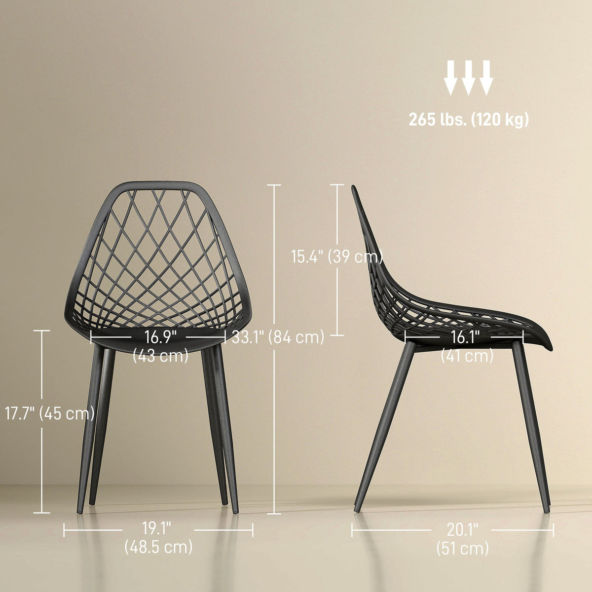 Modern Dining Chairs Set of 4, Plastic Kitchen Chairs with Hollow Backrest and Metal Legs for Living Dining Room, Black