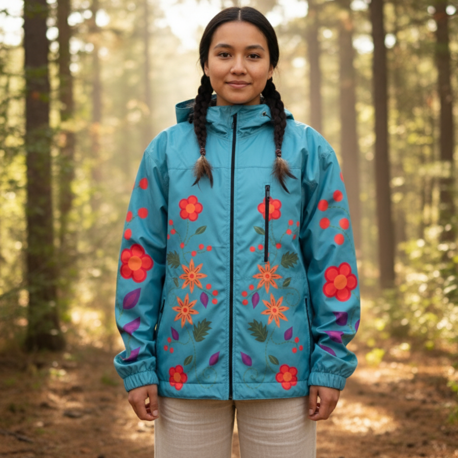 Turquoise Spring Blossom Windbreaker