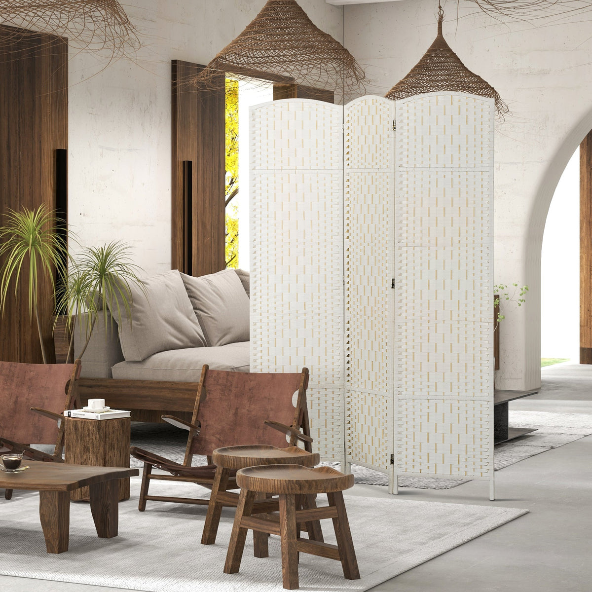 6ft Folding Room Divider, 3 Panel Wall Partition with Wooden Frame for Bedroom, Home Office, Natural