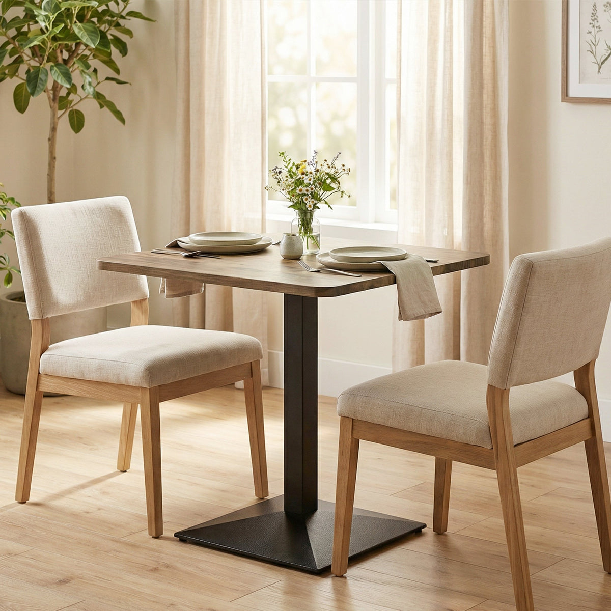 28" Square Dining Table, Modern Dining Room Table with Steel Base, Space Saving Small Kitchen Table, Dark Brown