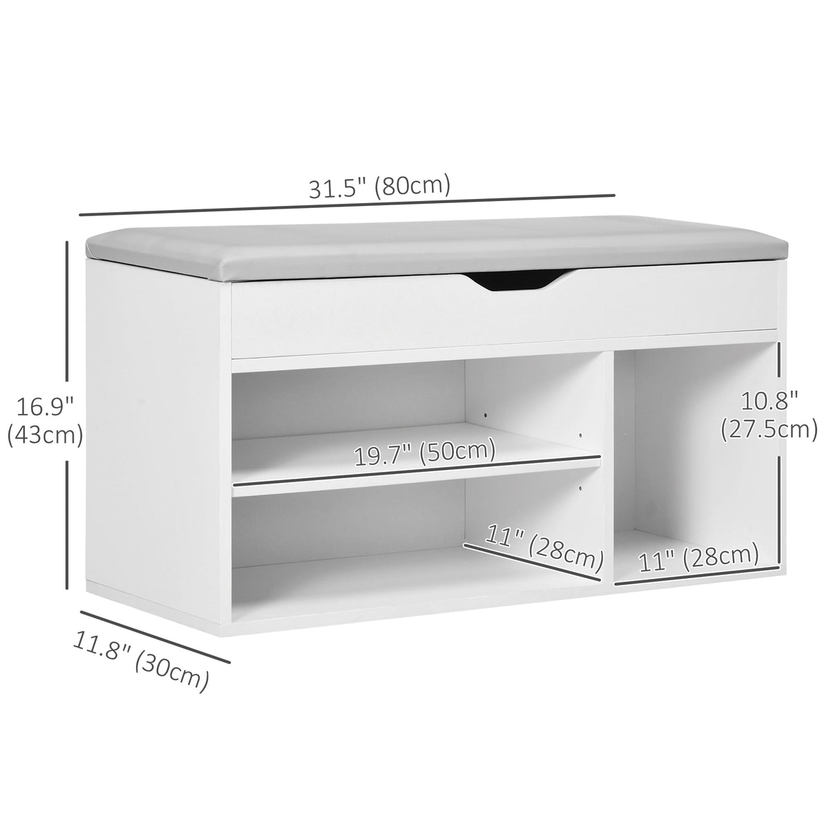Shoe Bench Entryway Storage Rack with Padded Cushion, Hidden Storage for Hallway, Living Room, Natural