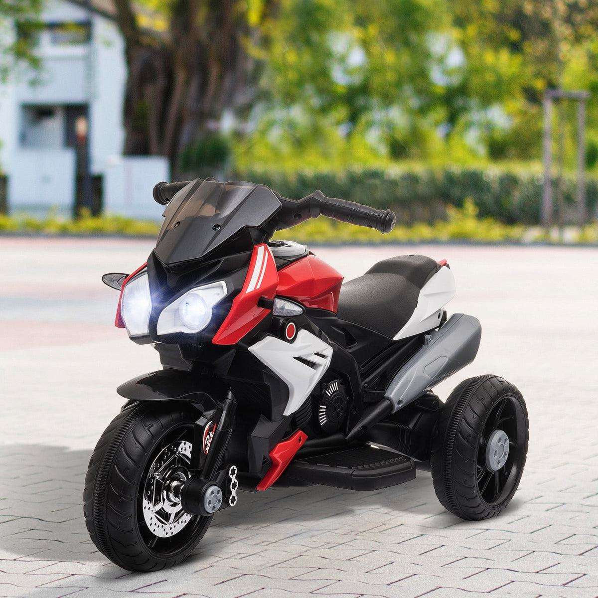 Kids Electric Motorcycle Ride-On Toy with 3 Wheels, Music, Horn, Lights, Black