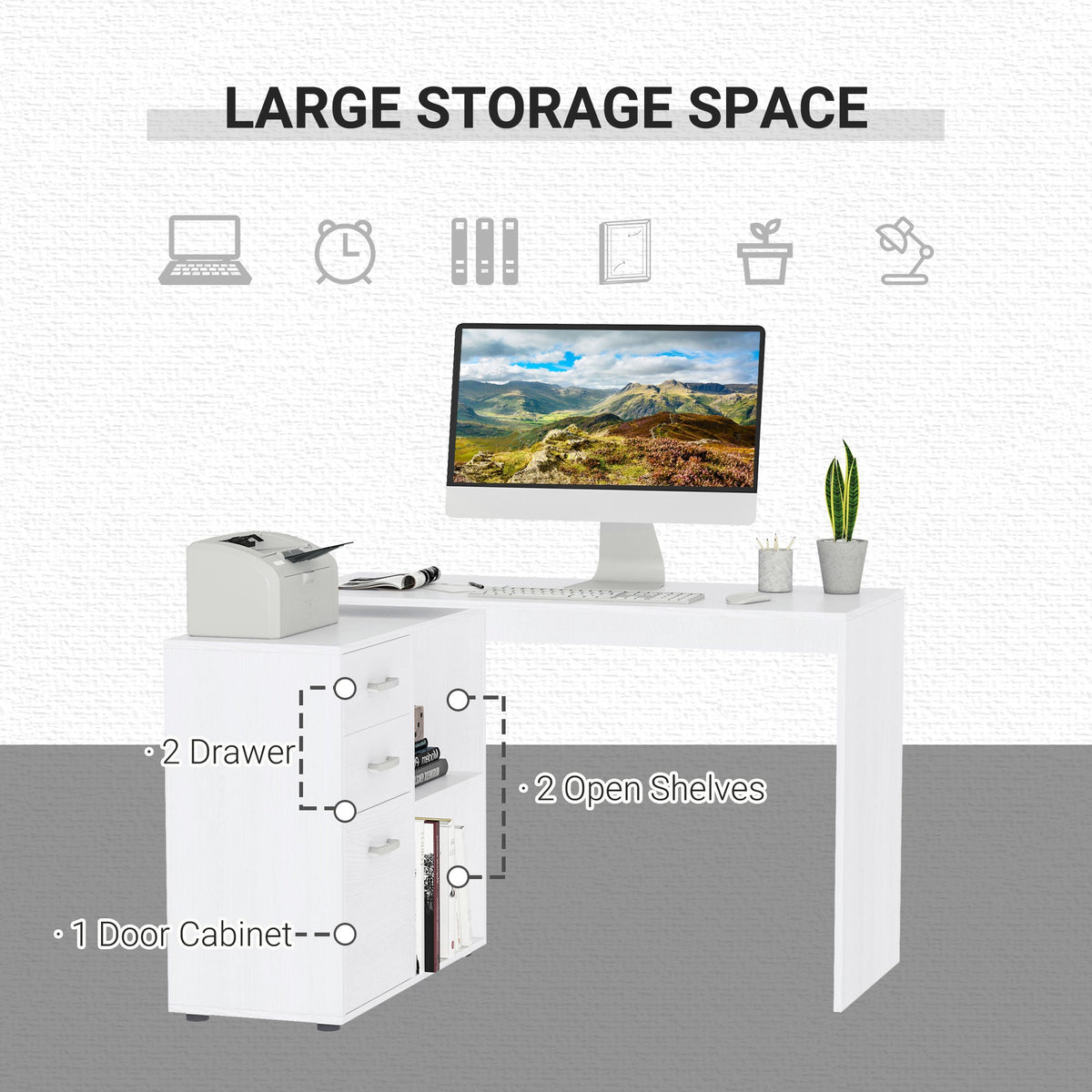 L-Shaped Corner Straight Writing Desk with Storage Shelf, Drawer, Home Office PC Table Computer Workstation, Black