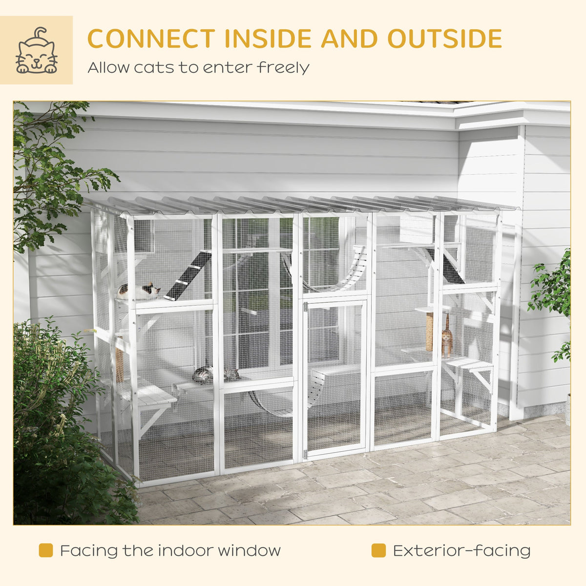 Large Outdoor Catio with Condos, Platforms, Doors, Ladders, Weather-Resistant Roof, Grey