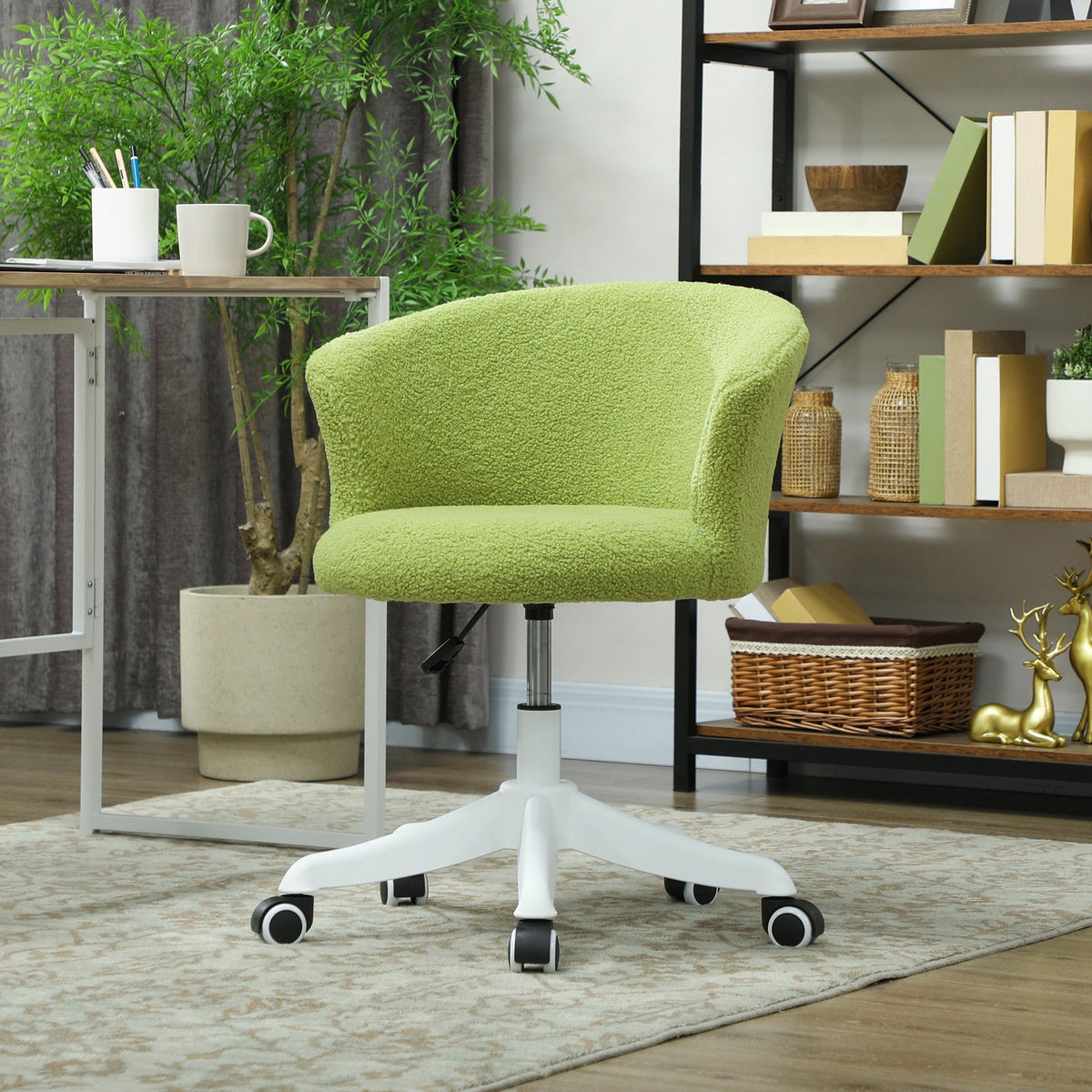 Armless Office Chair, Fluffy Computer Desk Chair with Adjustable Height, Swivel Wheels, Mid Back, Grey