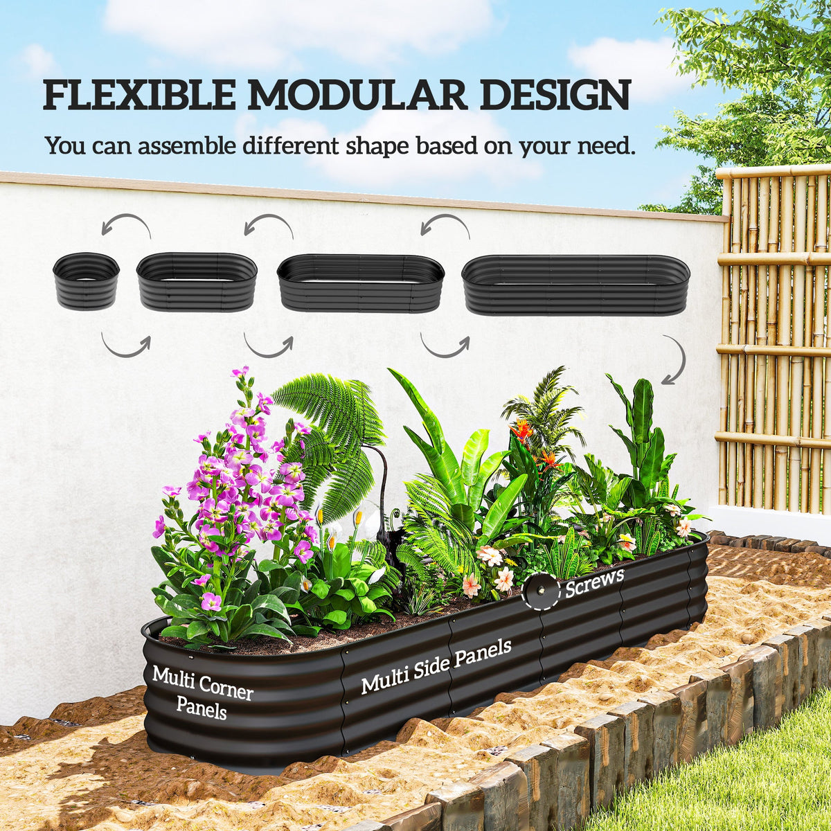 4.9 x 2 x 1ft Galvanized Raised Garden Bed Kit, Metal Planter Box with Safety Edging, Black