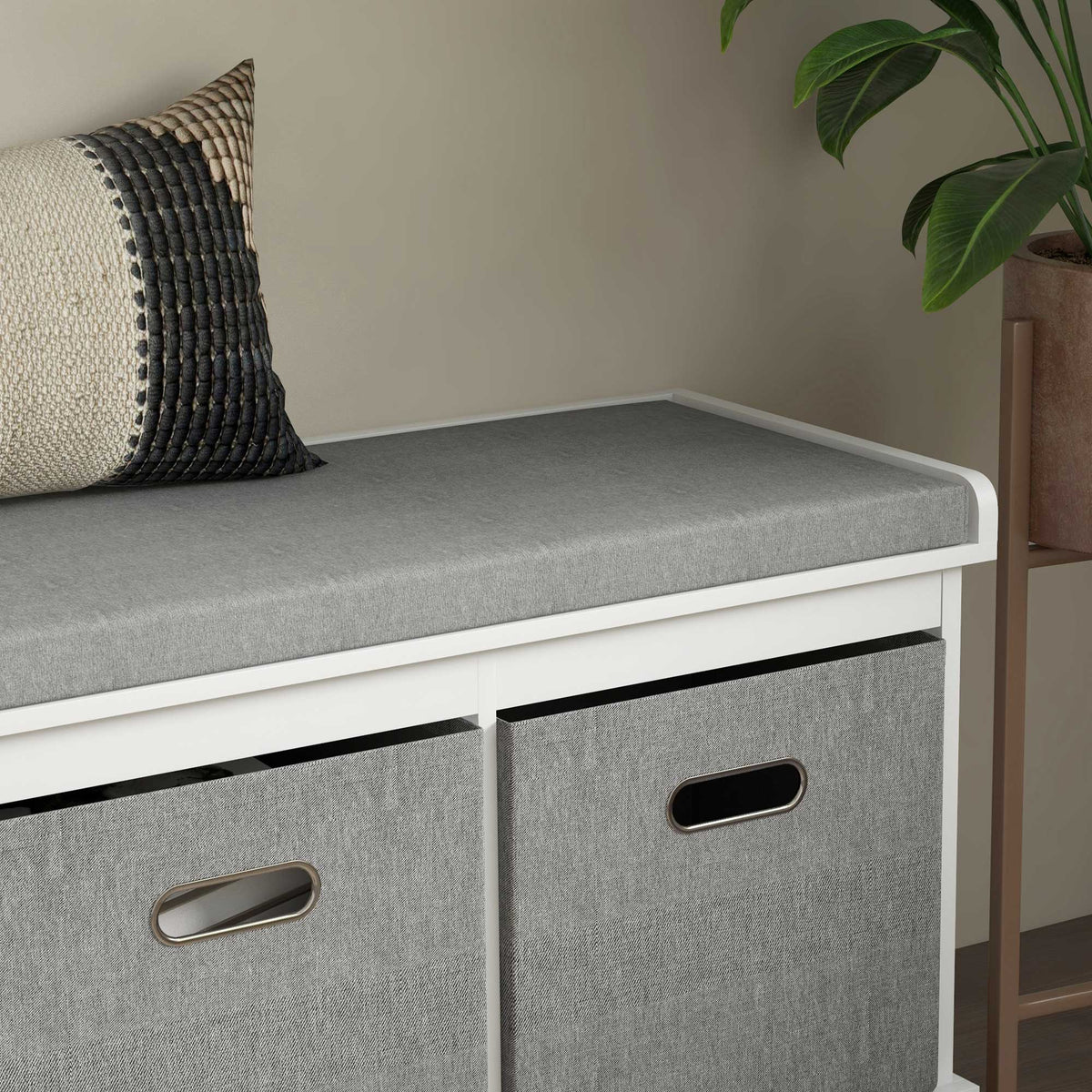 Shoe Storage Bench with Seat, Entryway Bench Seat with Cushion, 3 Fabric Drawers for Hallway, Dark Grey