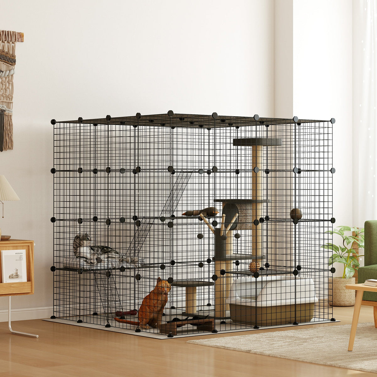 4 Tier DIY Cat Cage Indoor, Catio for 1-3 Cats with Hammock, 5 Doors, 3 Ramps, 3 Jumping Platforms, for 1-3 Cats, Black