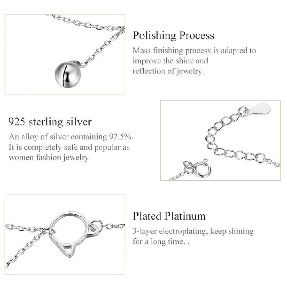 Elegant 925 Sterling Silver Bell And Cat Anklet For Women - Sct003