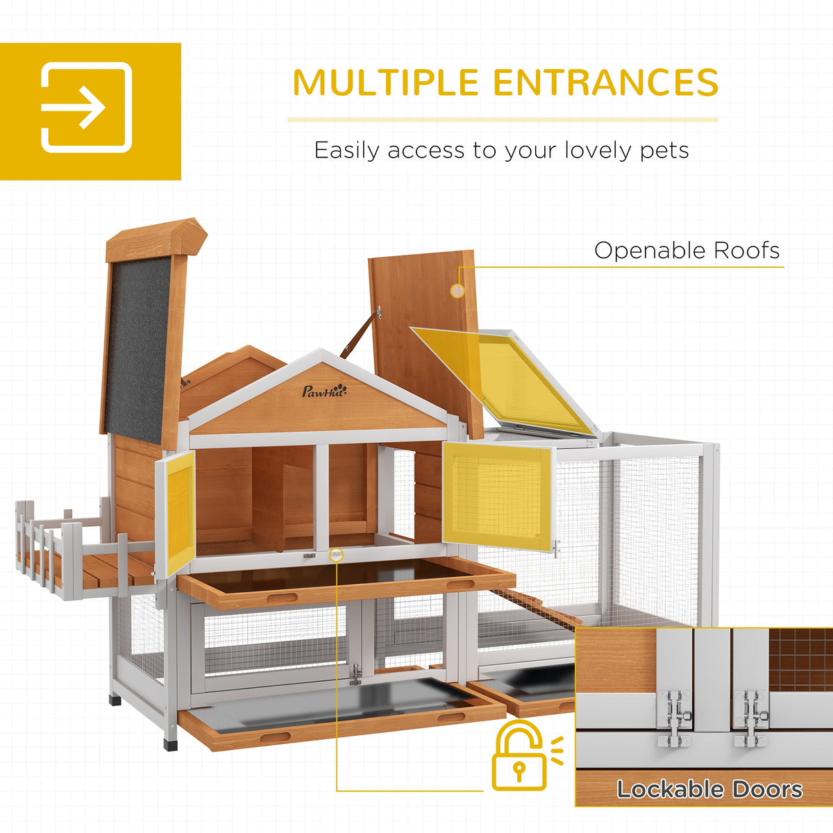 65" Wooden Rabbit Hutch, Pet Playpen with Openable Roof, Storage Box, for Rabbits and Small Animals, Dark Grey