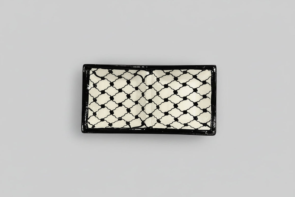 Handcrafted Ceramic Dual Appetizer Plate | Kuffiyeh & Olive Harmony Designs