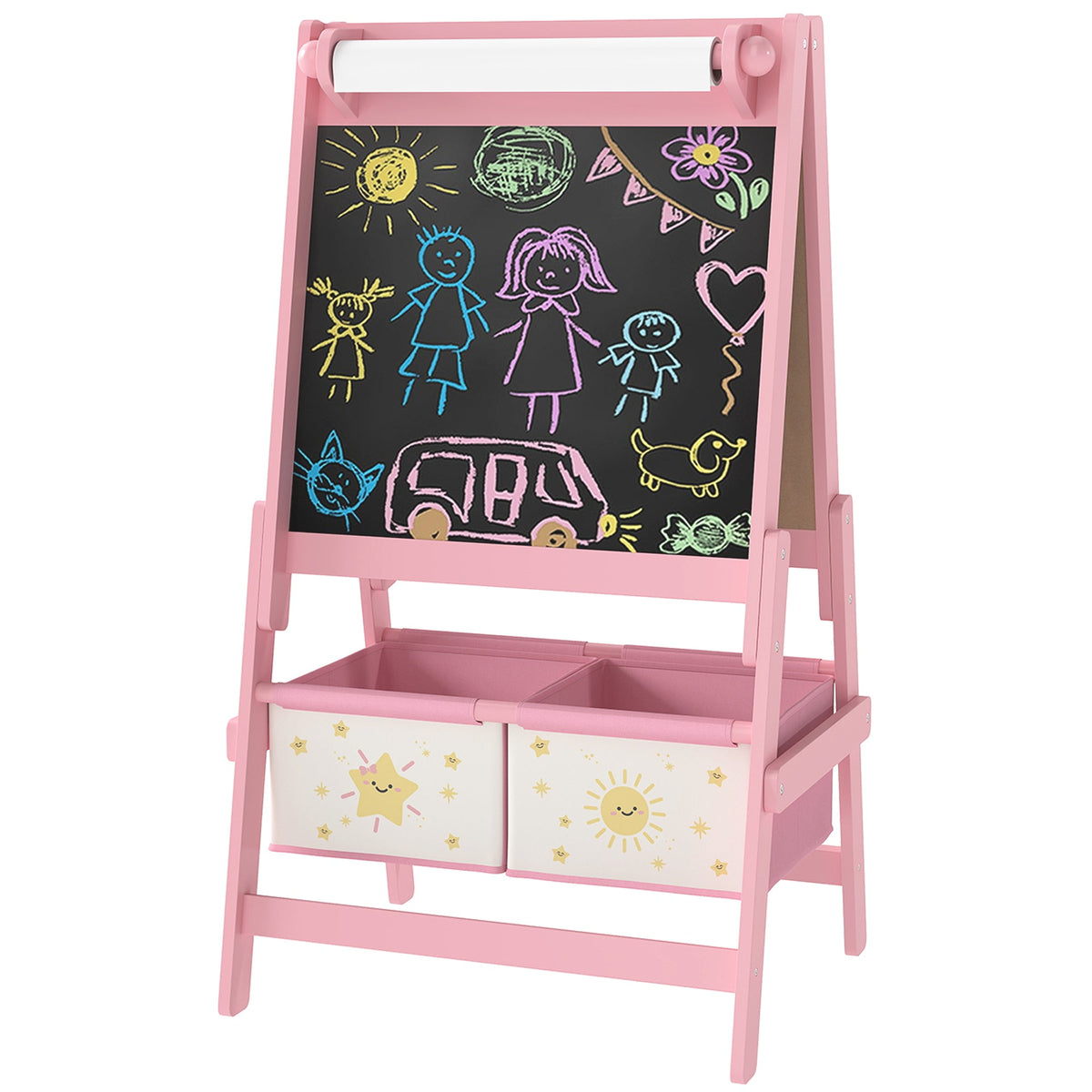 Art Easel for Kids, Double-Sided Whiteboard & Chalkboard with Paper Roll, 2 Storage Boxes, Gift for Boys, Girls, Green