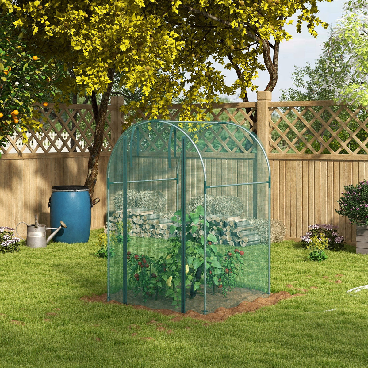 Galvanized Steel Crop Cage, Plant Protection Tent with Zippered Door, 4' x 4', Black