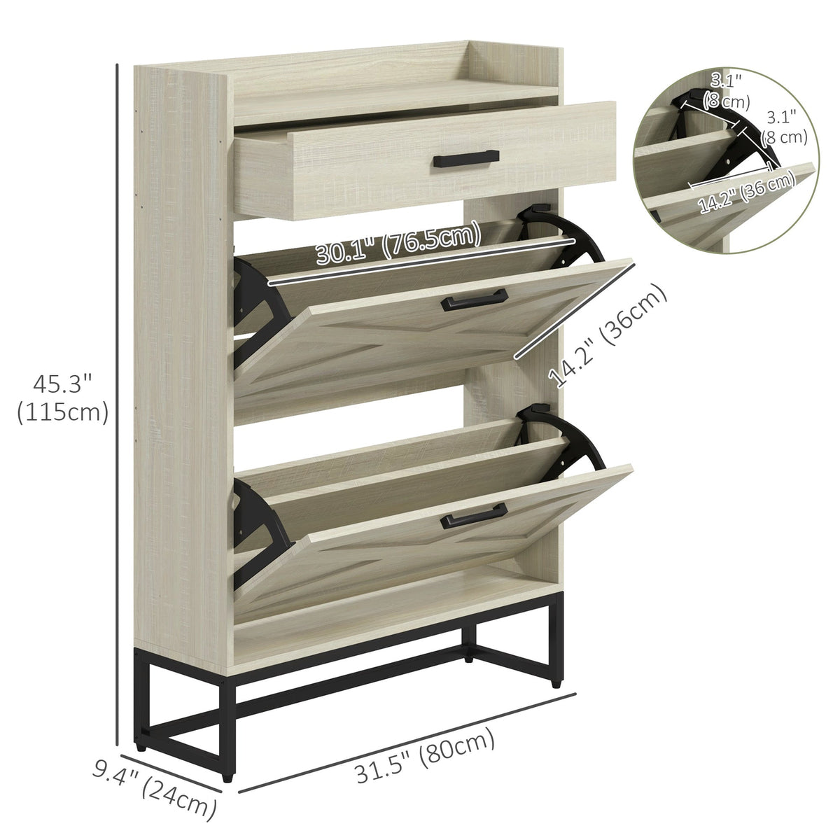 Slim Shoe Storage with 2 Flip Drawers and Adjustable Shelves Shoe Cabinet Organizer for 12 Pair, Rustic Brown