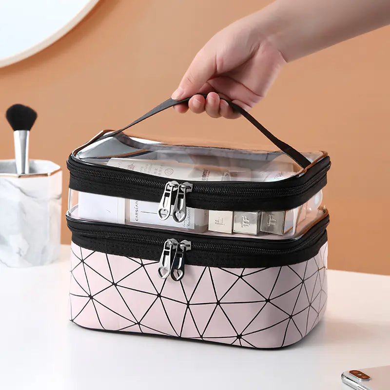 Multifunctional Double Transparent Cosmetic Bag for Travel