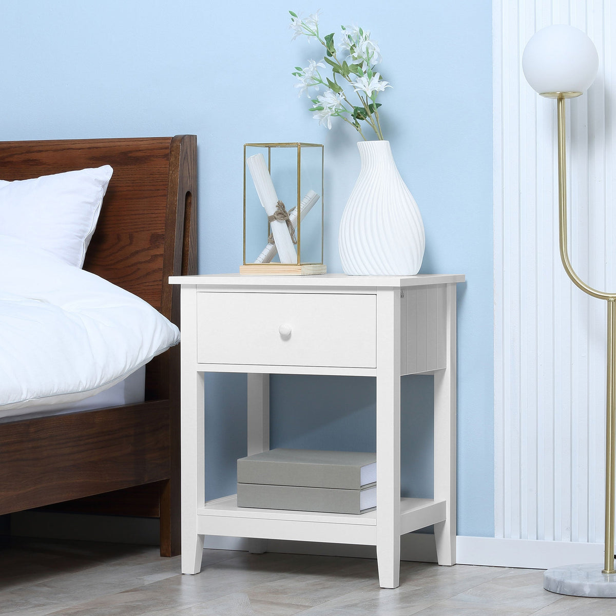 Modern Style Nightstand, Small End Table with Drawer and Storage Shelf for Bedroom, Living Room, Black