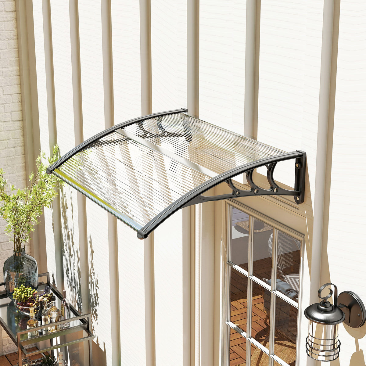 Window Awning Door Canopy, Polycarbonate Cover Patio Awnings, 30" x 50", Brown