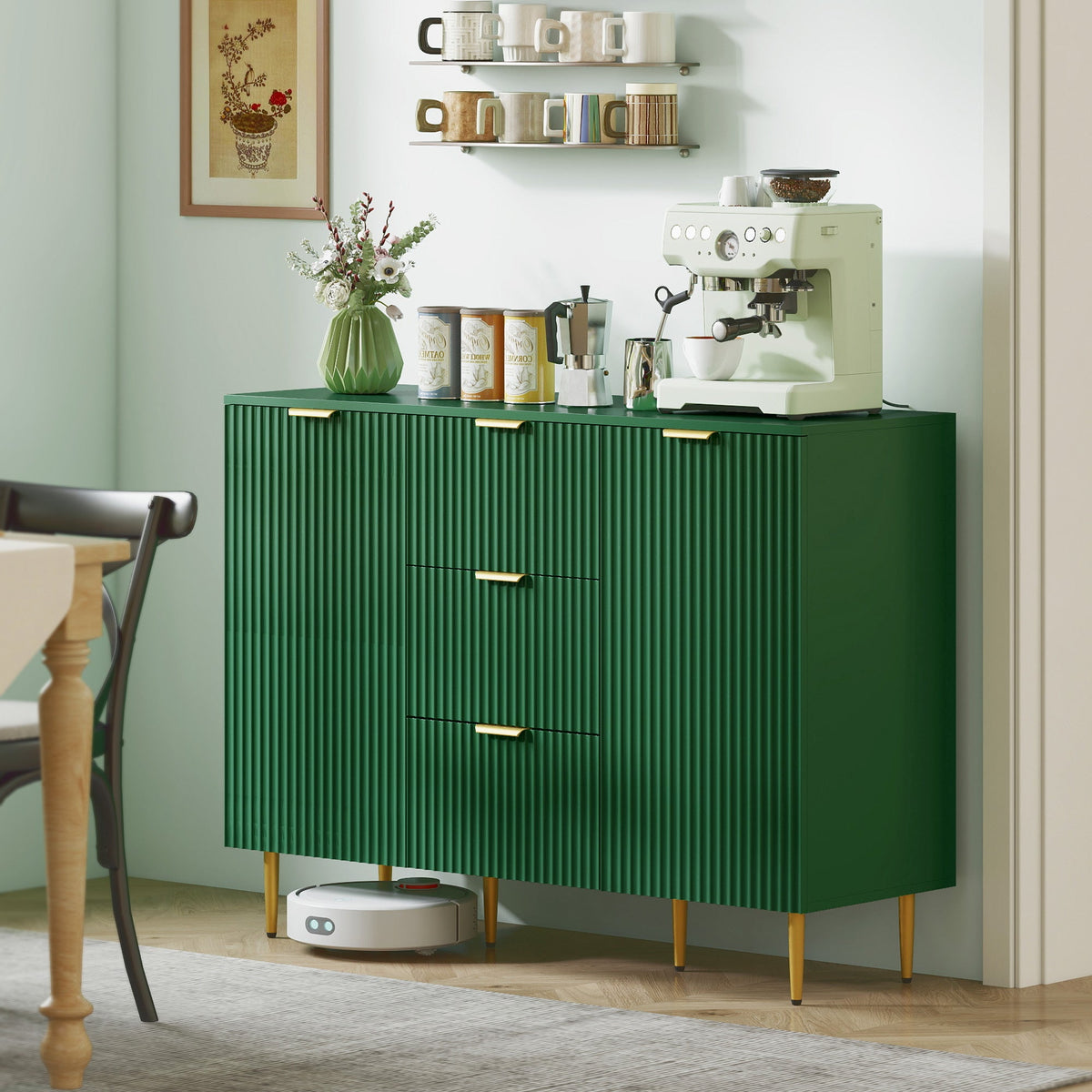 Ellis Modern Kitchen Buffet/Hallway Cabinet with 3 Drawers-Green