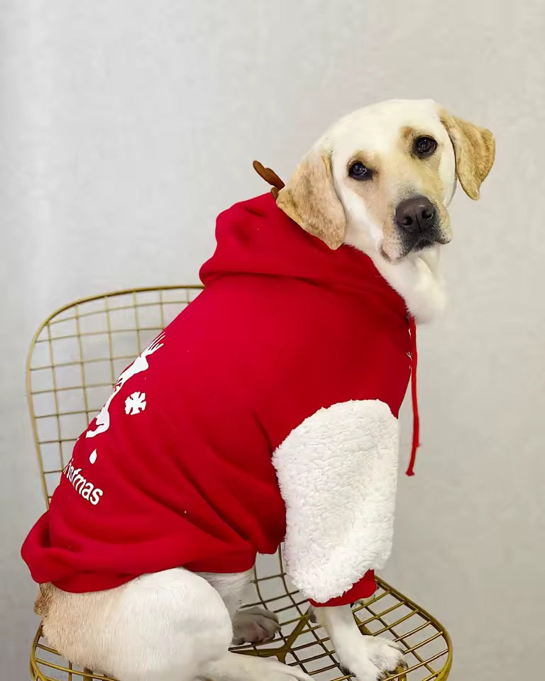 Merry Christmas Reindeer Dog Hoodie – Cozy Red & White Holiday Sweater
