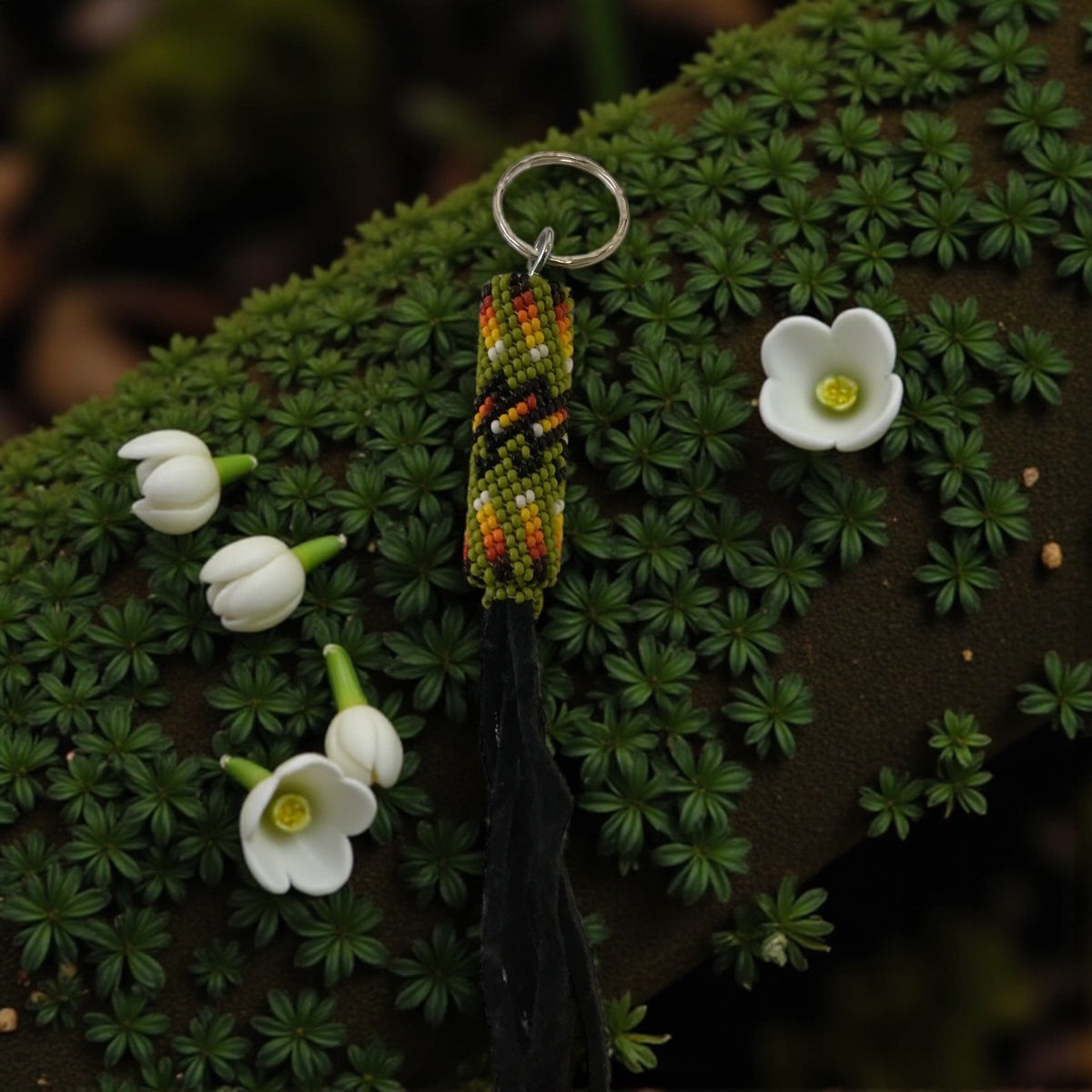 light green and black Handcrafted Beaded Keychain