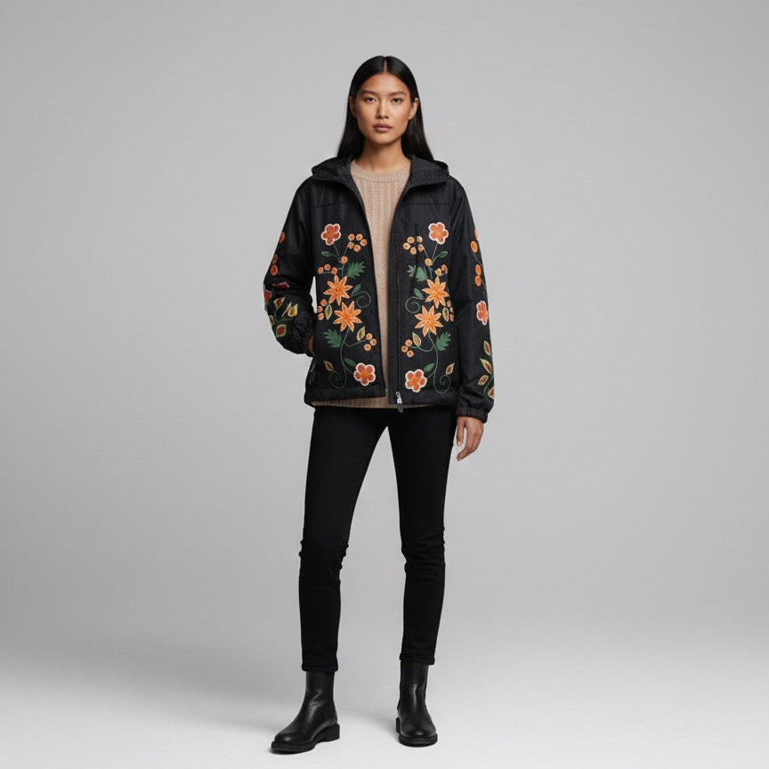 Black Spring Blossom Windbreaker