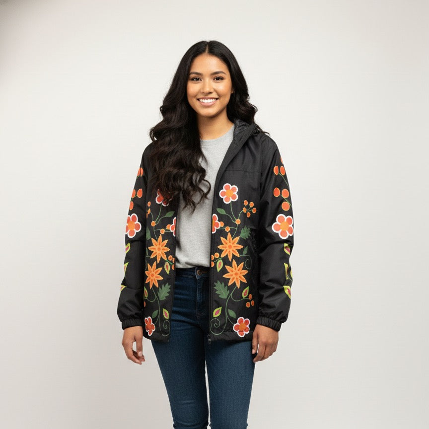 Black Spring Blossom Windbreaker