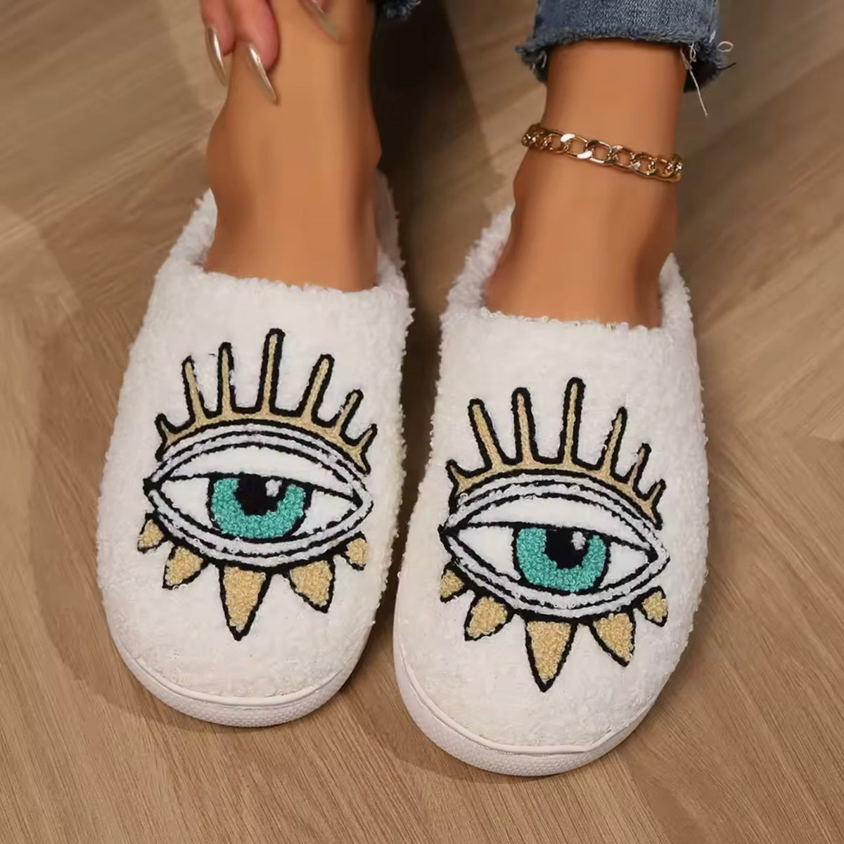 Fuzzy Slippers Evil Eye