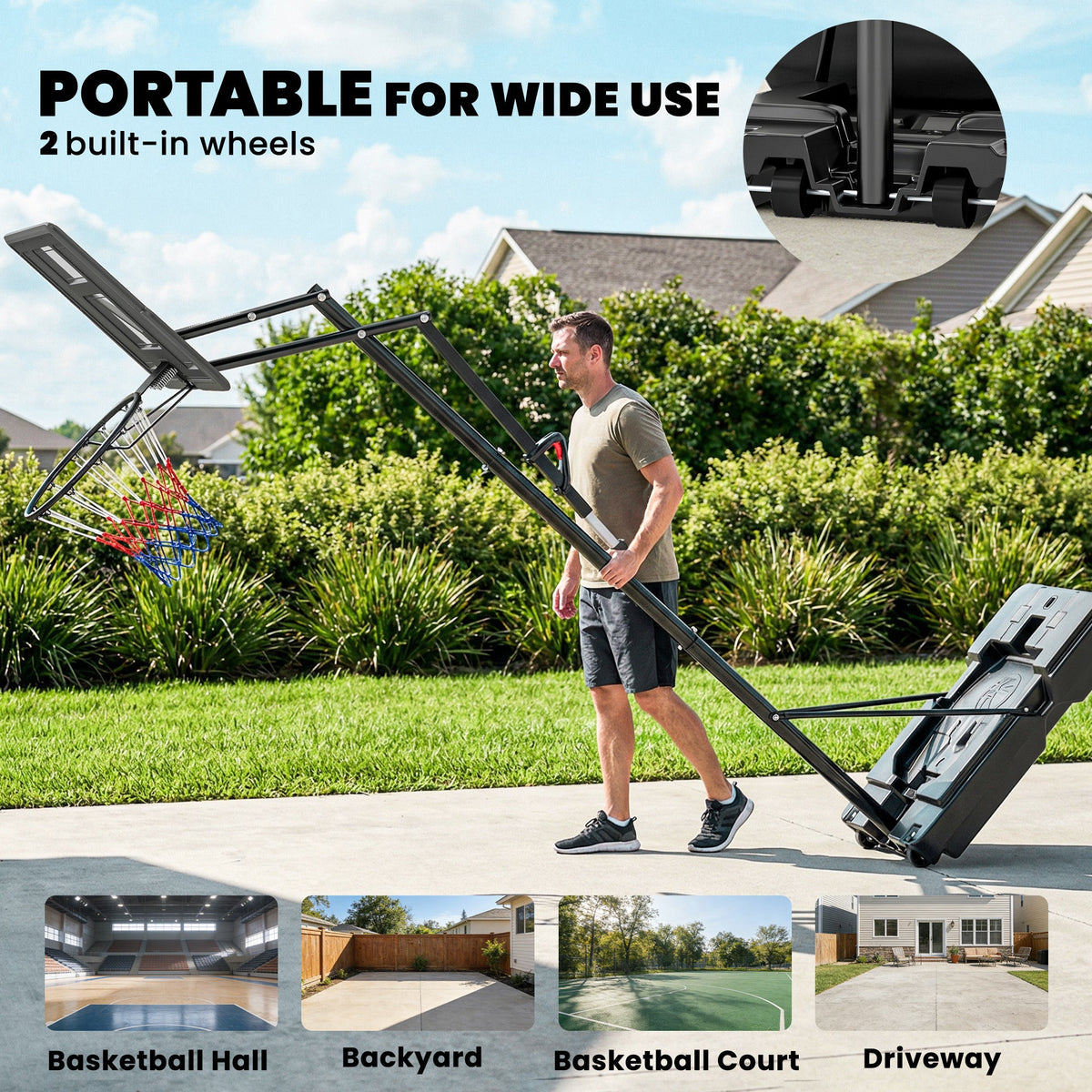 Basketball Hoop, 7.7 FT to 10 FT Adjustable, Portable Basketball Goal with 43'' Shatterproof Backboard,Fillable Base