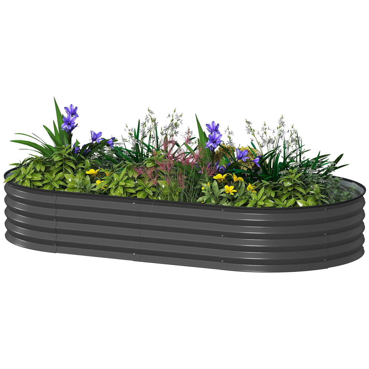 6' x 3' x 1' Large Outdoor Planter Box, Galvanized Raised Garden Bed with Metal Plant Stake, Dark Grey